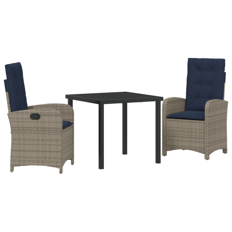 vidaXL 3-delige Tuinset met Kussens - Grijze Poly Rattan afbeelding2 - 1