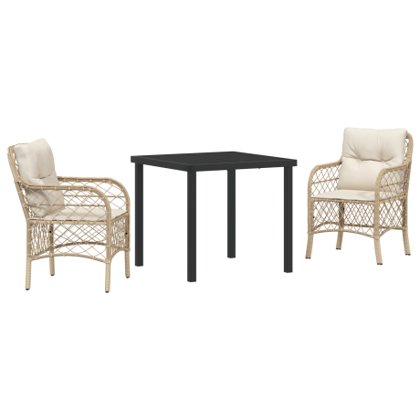 vidaXL 3-delige Tuinset met Kussens in Beige Poly Rattan afbeelding2 - 1