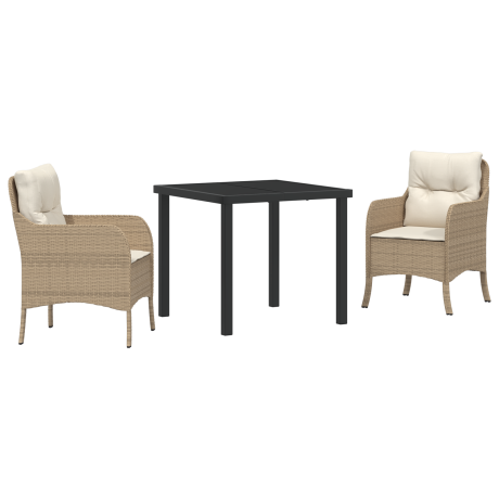 vidaXL 3-delige tuinset met kussens in beige poly rattan afbeelding2 - 1