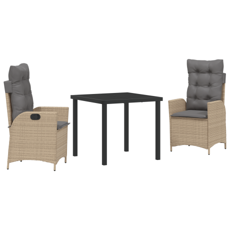 vidaXL 3-delige tuinset met kussens in beige poly rattan afbeelding2 - 1