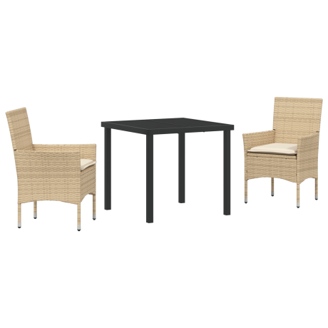 vidaXL 3-delige tuinset met kussens in beige poly rattan afbeelding2 - 1