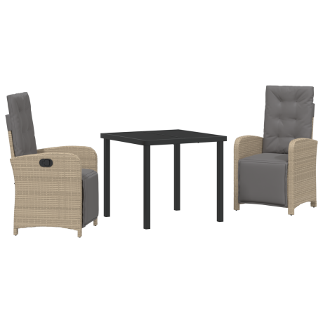 vidaXL 3-delige tuinset met kussens in beige poly rattan afbeelding2 - 1