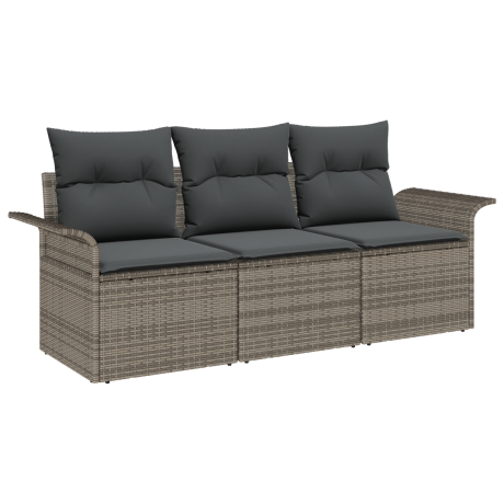 vidaXL Bankstel met kussen 3 pcs Grijs poly rattan afbeelding2 - 1