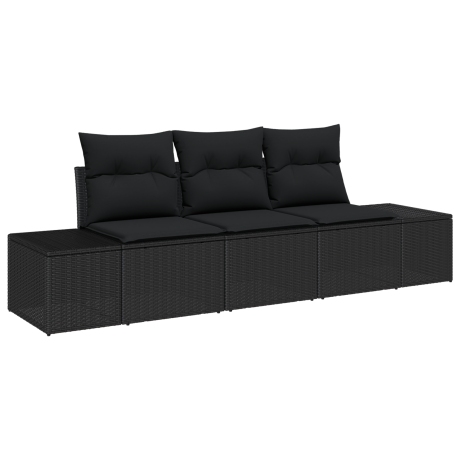 vidaXL Bankstel met kussen 3 pcs Zwart poly rattan afbeelding2 - 1