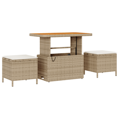 vidaXL 3-delige Tuinset met kussens poly rattan acaciahout beige afbeelding2 - 1
