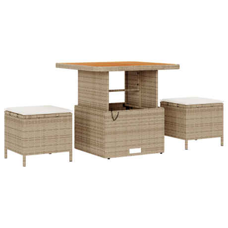 vidaXL 3-delige Tuinset met kussens poly rattan acaciahout beige afbeelding2 - 1