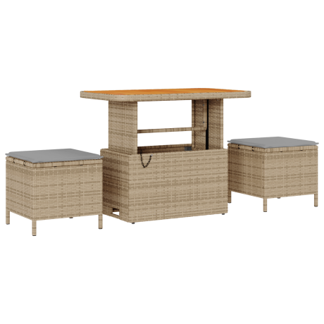 vidaXL 3-delige Tuinset met kussens poly rattan acaciahout beige afbeelding2 - 1
