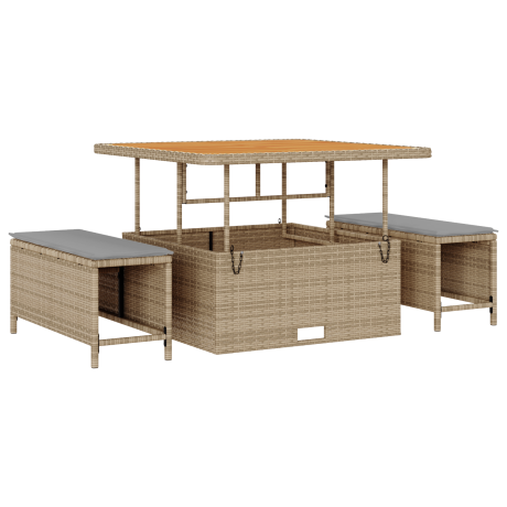 vidaXL 3-delige Tuinset met kussens poly rattan acaciahout beige afbeelding2 - 1