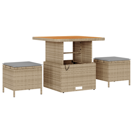 vidaXL 3-delige Tuinset met kussens poly rattan acaciahout beige afbeelding2 - 1
