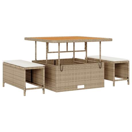 vidaXL 3-delige Tuinset met kussens poly rattan acaciahout beige afbeelding2 - 1