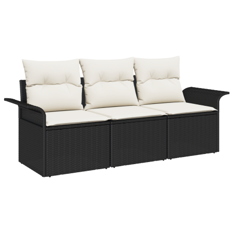 vidaXL Bankstel met kussen 3 pcs Zwart poly rattan afbeelding2 - 1