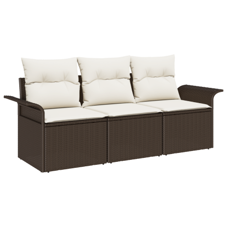 vidaXL Bankstel met kussen 3 pcs Bruin en Crème poly rattan afbeelding2 - 1