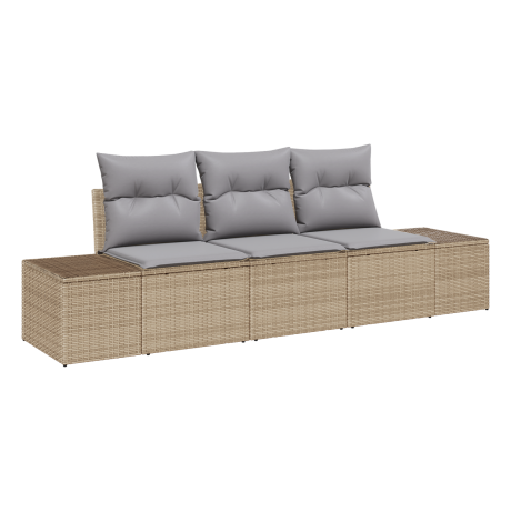 vidaXL Bankstel met kussen 3 pcs Beige poly rattan afbeelding2 - 1