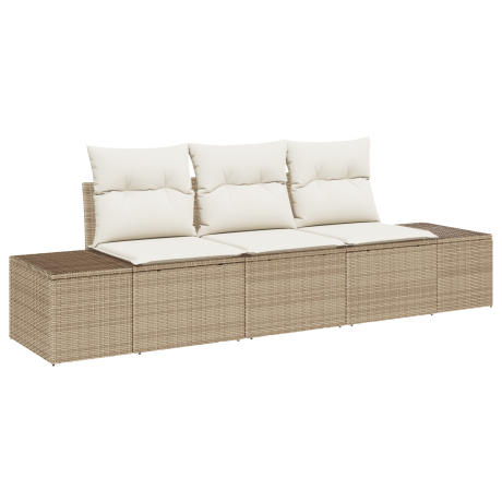 vidaXL 3-delige tuinsofa set met kussens in beige poly rattan afbeelding2 - 1