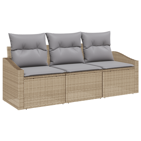vidaXL Bankstel met kussen 3 pcs Beige poly rattan afbeelding2 - 1