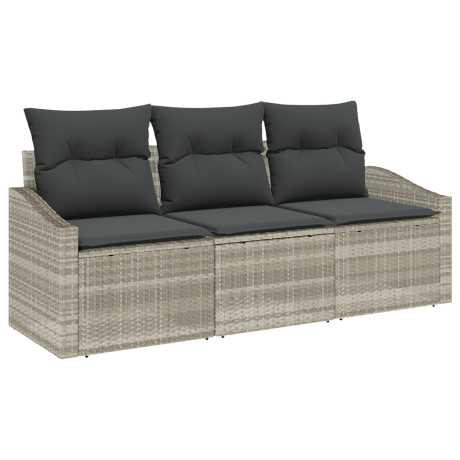vidaXL Bankstel met kussen 3 pcs Lichtgrijs poly rattan afbeelding2 - 1