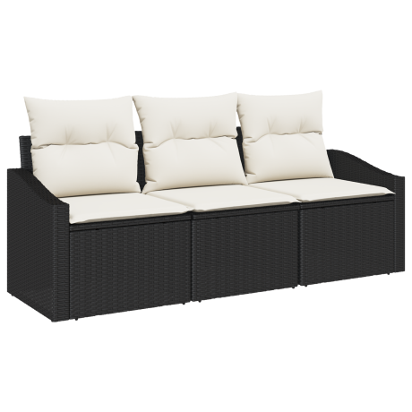 vidaXL Bankstel met kussen 3 pcs Zwart poly rattan afbeelding2 - 1
