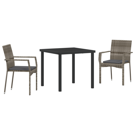 vidaXL 3-delige tuintafel met kussens Grijs Poly Rattan afbeelding2 - 1