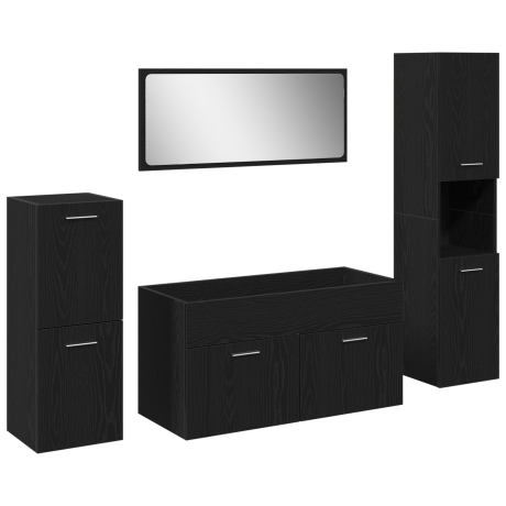 vidaXL 4 Delige Badkamer Meubel Set Zwart Eiken Engineered Wood afbeelding2 - 1