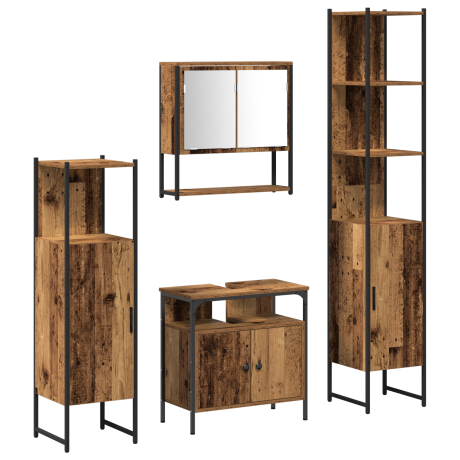 vidaXL Badkamermeubelset met plank 4 pcs Oud hout Bewerkt hout afbeelding2 - 1