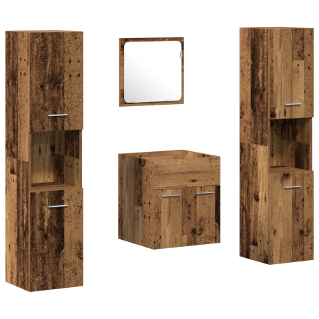 vidaXL Badkamermeubelset Wandgemonteerd 4 pcs Oud Hout Bewerkt hout afbeelding2 - 1