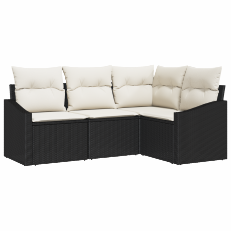 vidaXL 4-delige Ligbed Set met Kussen Zwart Poly Rattan afbeelding2 - 1
