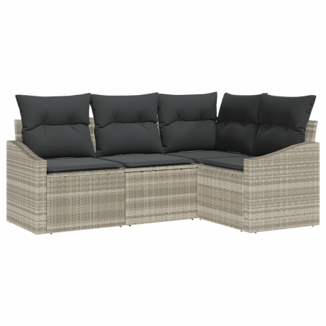 vidaXL Bankstel met kussen 4 pcs Lichtgrijs poly rattan afbeelding2 - 1