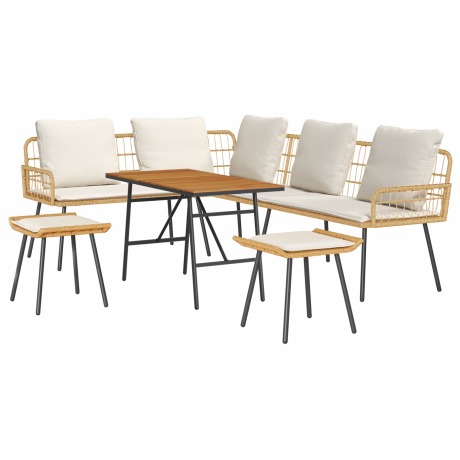 vidaXL 4-delige ligbed set met kussens van natuurlijk poly rattan afbeelding2 - 1