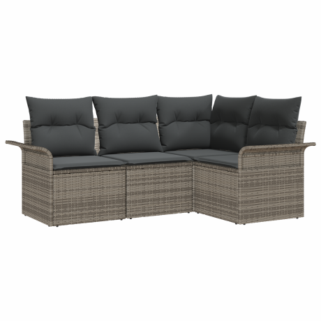 vidaXL 4-delige ligbedden set met kussens in het grijs poly rattan afbeelding2 - 1
