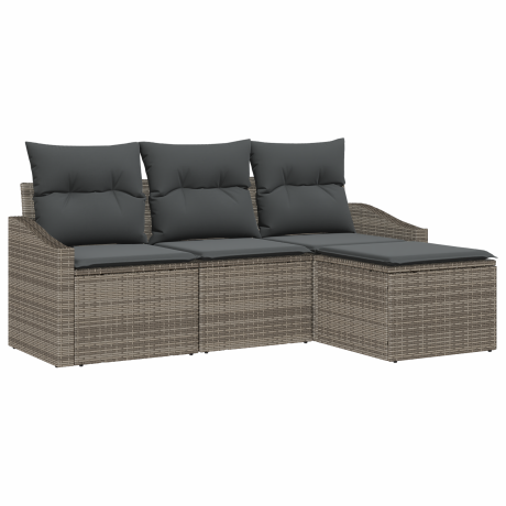 vidaXL Bankstel met kussen 4 pcs Grijs poly rattan afbeelding2 - 1