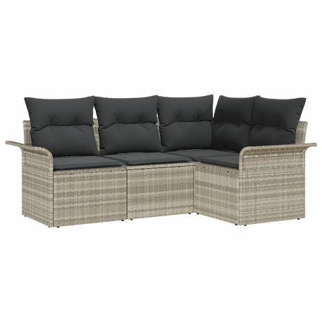 vidaXL 4-delige ligbedset met kussens lichtgrijs poly rattan afbeelding2 - 1