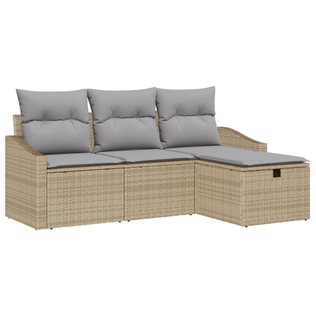 vidaXL Bankstel met kussen met opslag 4 pcs Beige poly rattan afbeelding2 - 1