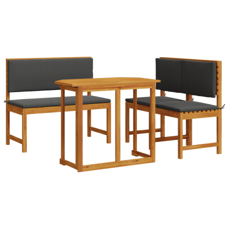 vidaXL 4-delige Tuin Eettafel Set met Kussens van Massief Acaciahout afbeelding2 - 1