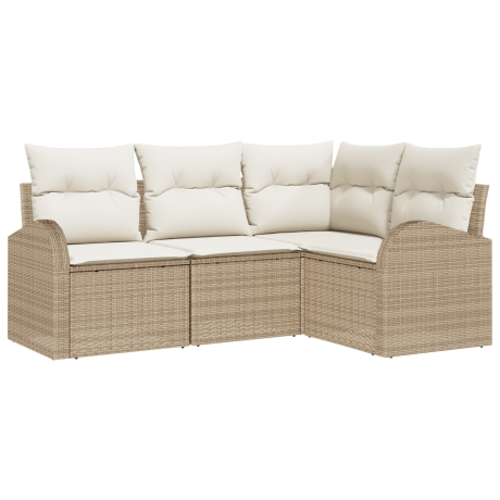 vidaXL 4-delige Tuinbank Set met Kussens Beige Poly Rattan afbeelding2 - 1