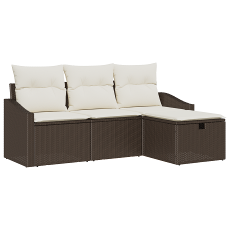 vidaXL Bankstel met kussen met opslag 4 pcs Bruin poly rattan afbeelding2 - 1
