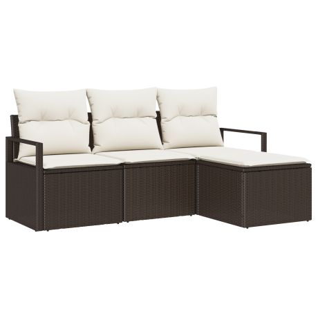 vidaXL Bankstel met kussen met opslag 4 pcs Bruin en Crème poly rattan afbeelding2 - 1