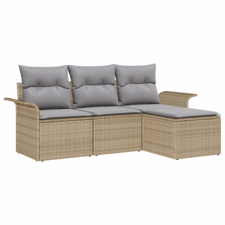 vidaXL Bankstel met kussen 4 pcs Beige poly rattan afbeelding2 - 1