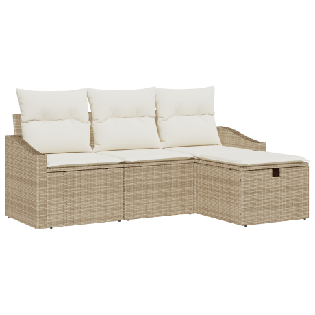 vidaXL 4-delige tuinbankset met kussens in beige poly rattan afbeelding2 - 1