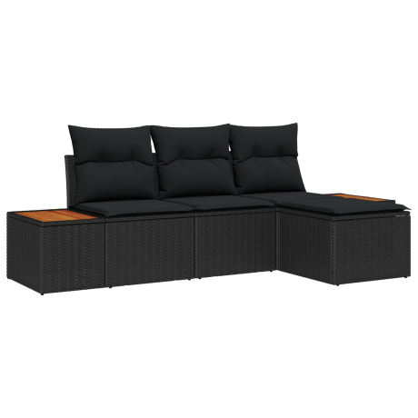 vidaXL Tuin Sofa Set met kussen met kussen 4 pcs Zwart poly rattan afbeelding2 - 1