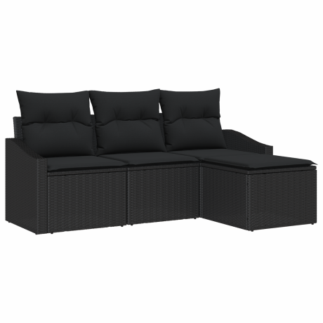 vidaXL Bankstel met kussen 4 pcs Zwart poly rattan afbeelding2 - 1