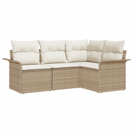 vidaXL 4-delige tuinset met beige poly rattan kussens afbeelding2 - 1