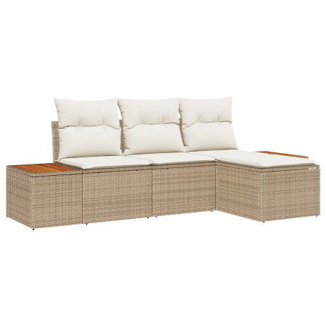 vidaXL Tuin Sofa Set met kussen 4 pcs Beige en Crème Poly Rattan afbeelding2 - 1