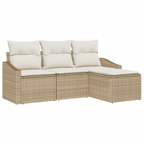 vidaXL 4-delige tuinset met kussens - Beige poly rattan afbeelding2 - 1