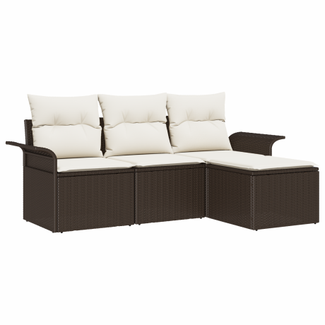 vidaXL Bankstel met kussen 4 pcs Bruin en Crème poly rattan afbeelding2 - 1