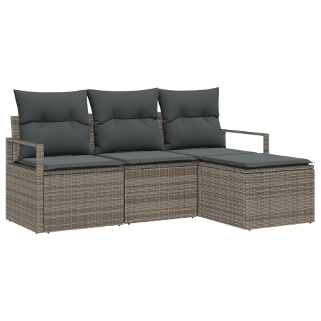 vidaXL Bankstel met kussen met opslag 4 pcs Grijs poly rattan afbeelding2 - 1