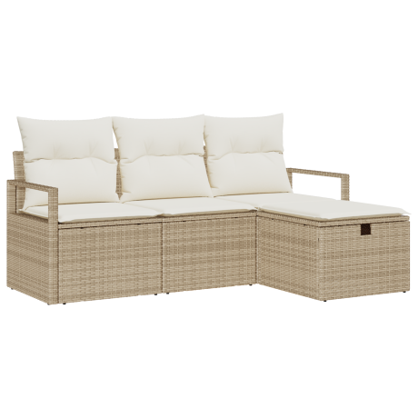 vidaXL 4-delige tuinset met kussens in beige poly rattan afbeelding2 - 1