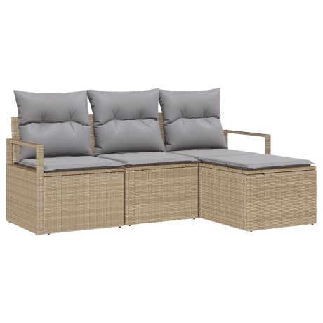vidaXL Bankstel met kussen 4 pcs Beige en Licht Grijs poly rattan afbeelding2 - 1