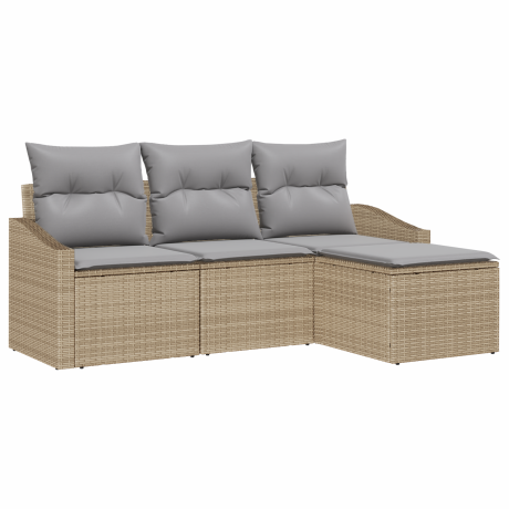 vidaXL Bankstel met kussen 4 pcs Beige poly rattan afbeelding2 - 1