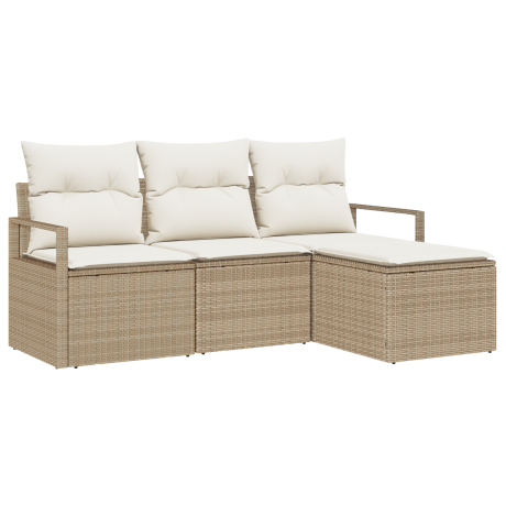 vidaXL Bankstel met kussen met opslag 4 pcs Beige en Crème poly rattan afbeelding2 - 1