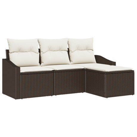 vidaXL Bankstel met kussen met opslag 4 pcs Bruin en Crème poly rattan afbeelding2 - 1